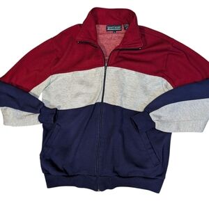 90s Vintage‎ Men's Color Block Striped Zip Up Sweatshirt Size Large
